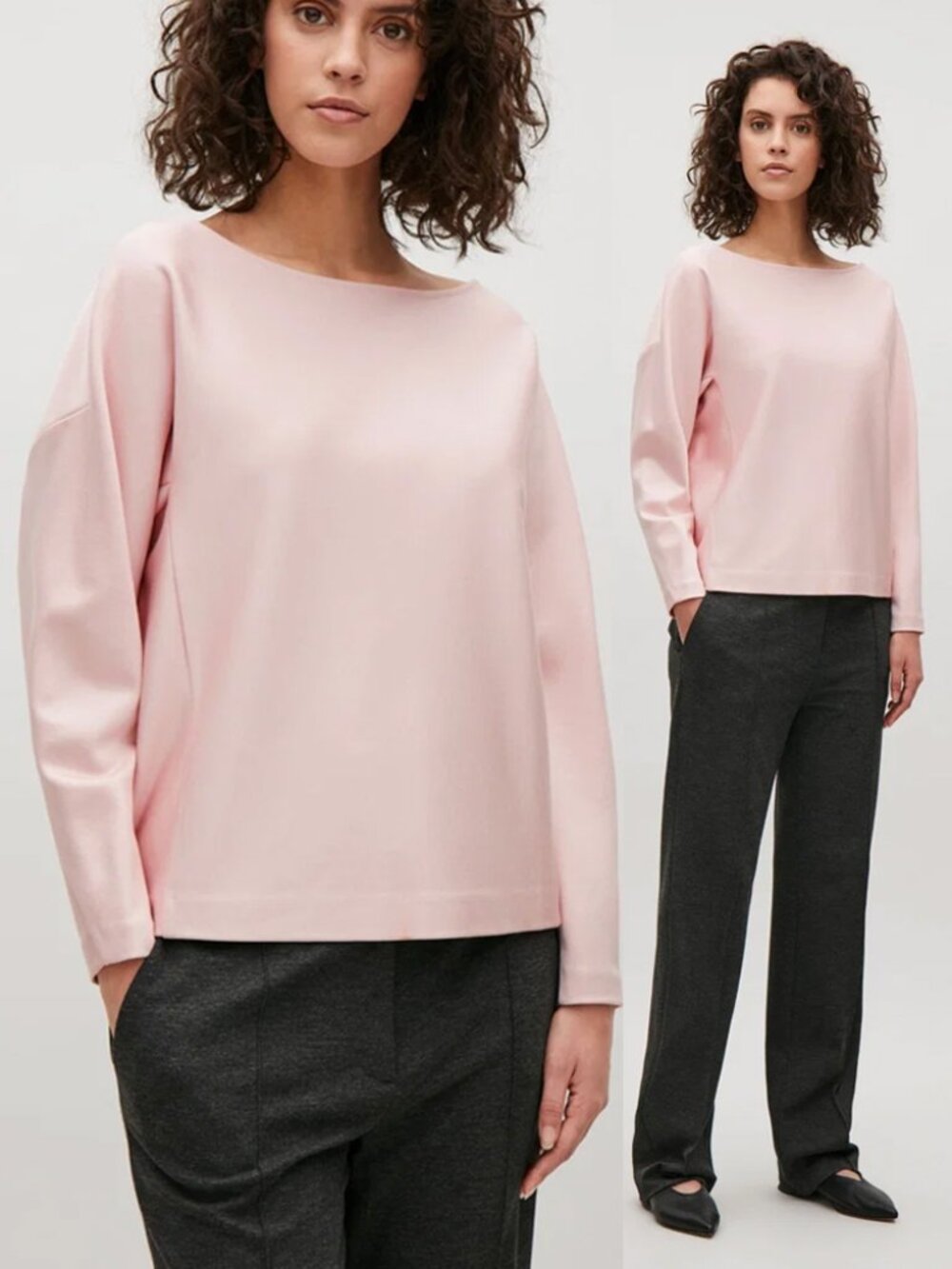 COS Wide Boatneck Long Dolman Sleeve Top Size S Blush Pink Minimalist Lagenlook